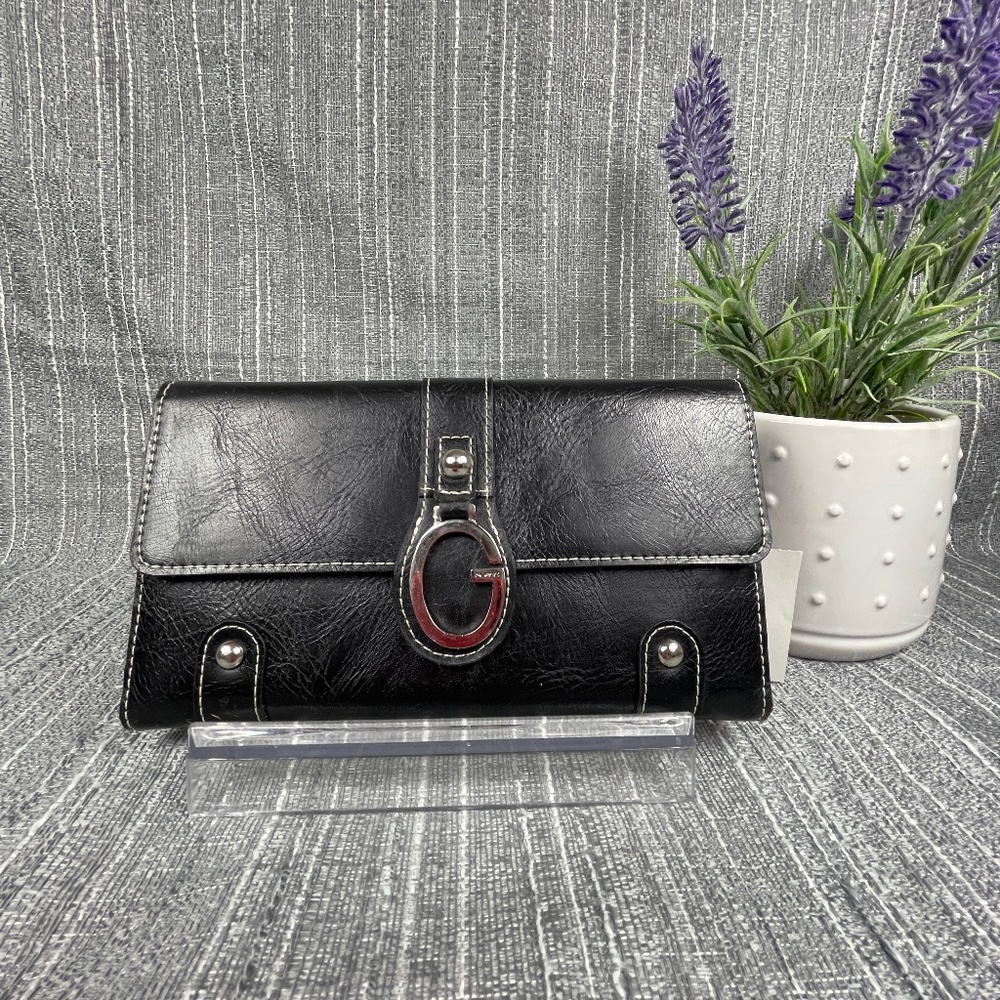 GUESS Checkbook Wallet Faux Leather (Vegan)  in Black NWT